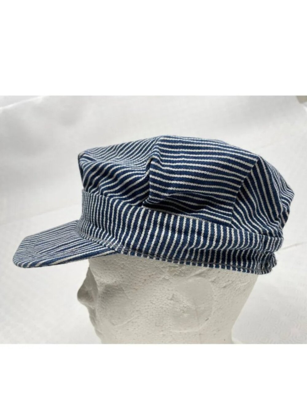 Vintage Hickory Stripe Railroad Engineer Cap Conductor Hat 22" Small